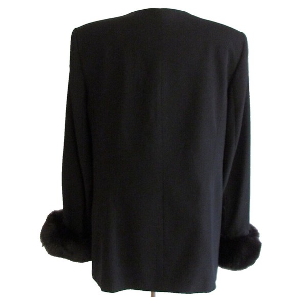 Vintage Designer Solini New York Black Square Neck Fox Fur Cuffs Jacket 16.R - Picture 8 of 16
